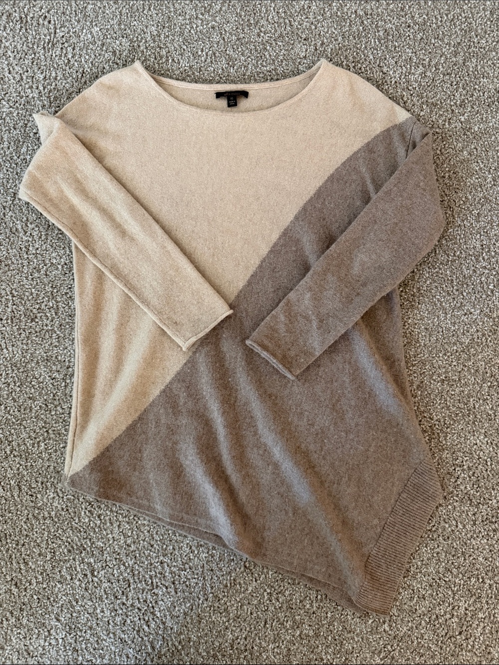 Ella Moss Diagonal Colorblock Crewneck Sweater in Beige and Taupe